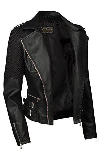 Trisens Damen-Lederjacke Trenchcoat Schwarz - 4