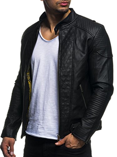 LEIF NELSON Herren Jacke Kunstleder Slim Fit Schwarz - 2
