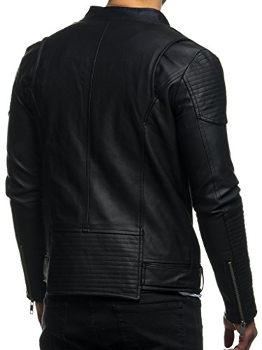 LEIF NELSON Herren Jacke Kunstleder Slim Fit Schwarz - 4