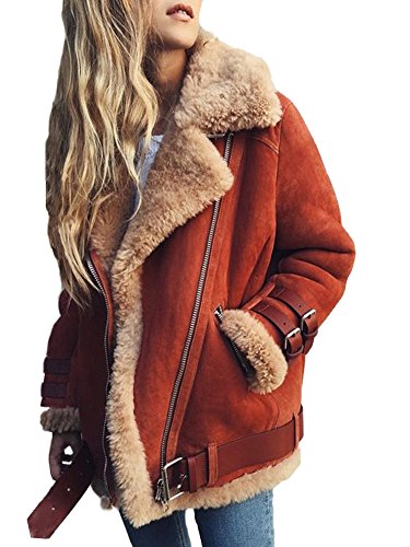 Minetom Damen Mäntel Mode Warm Casual Streetwear Winterjacke Wildleder Wolle Motorradjacke Fleece Outwear Jacke Parka Mit Taschen - 2