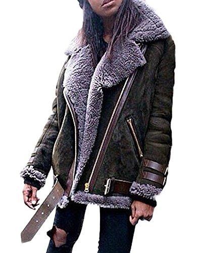 Minetom Damen Mäntel Mode Warm Casual Streetwear Winterjacke Wildleder Wolle Motorradjacke Fleece Outwear Jacke Parka Mit Taschen - 3