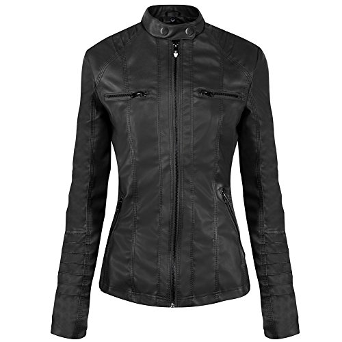 Newbestyle Damen Kapuzen PU-Leder Jacke (Normale EU-Größe) - 2