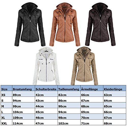 Newbestyle Damen Kapuzen PU-Leder Jacke (Normale EU-Größe) - 3