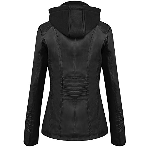 Newbestyle Damen Kapuzen PU-Leder Jacke (Normale EU-Größe) - 4