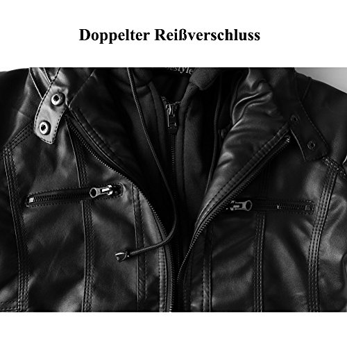 Newbestyle Damen Kapuzen PU-Leder Jacke (Normale EU-Größe) - 5