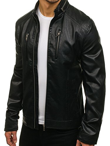 BOLF Herren Kunstlederjacke mit Reißverschluss Stehkragen Täglicher Stil NATURE 5006 Schwarz L [4D4] - 2