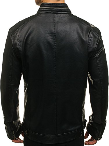 BOLF Herren Kunstlederjacke mit Reißverschluss Stehkragen Täglicher Stil NATURE 5006 Schwarz L [4D4] - 3