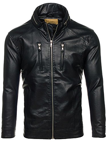 BOLF Herren Kunstlederjacke mit Reißverschluss Stehkragen Täglicher Stil NATURE 5006 Schwarz L [4D4] - 6