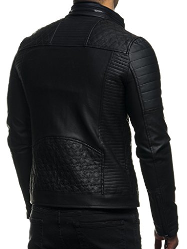 LEIF NELSON Herren Jacke Kunstleder Biker Geteppt Slim Fit Modern Freizeit Schwarz LN511 ; Größe L, Schwarz - 3