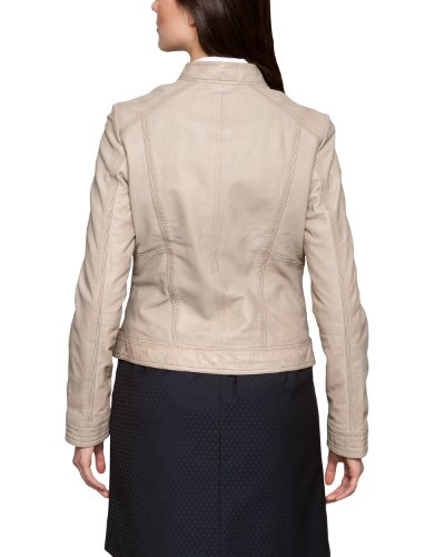 Comma Damen Jacke Regular Fit Lederjacke, Beige (seashell) - 2