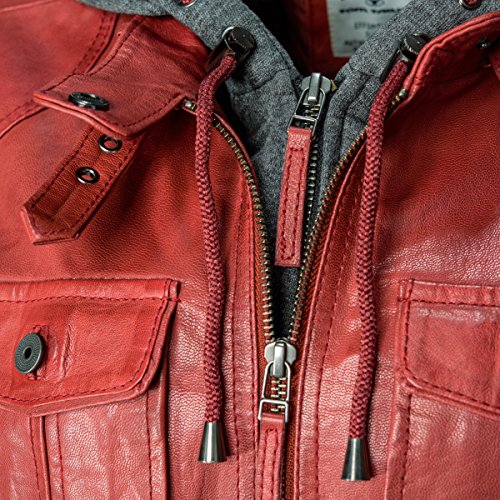 TOM TAILOR Damen Lederjacke mit Kapuze // Rot - 4