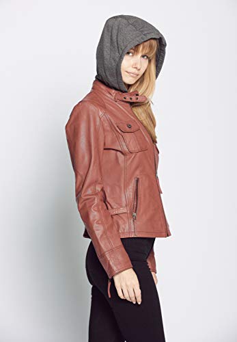 TOM TAILOR Damen Lederjacke mit Kapuze // Rot - 4