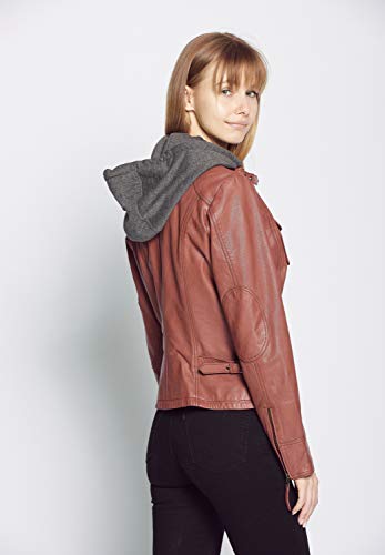 TOM TAILOR Damen Lederjacke mit Kapuze // Rot - 2