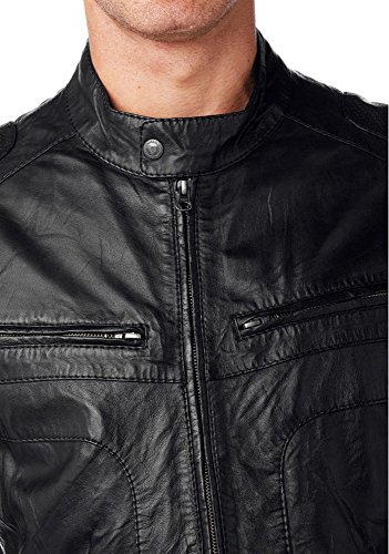 Bruno Banani Herren Lederjacke Leder Schafsnappaleder // Schwarz - 4