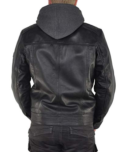 Bruno Banani Herren Lederjacke mit abnehmbarer Kapuze // Schwarz - 3