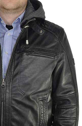 Bruno Banani Herren Lederjacke mit abnehmbarer Kapuze // Schwarz - 2
