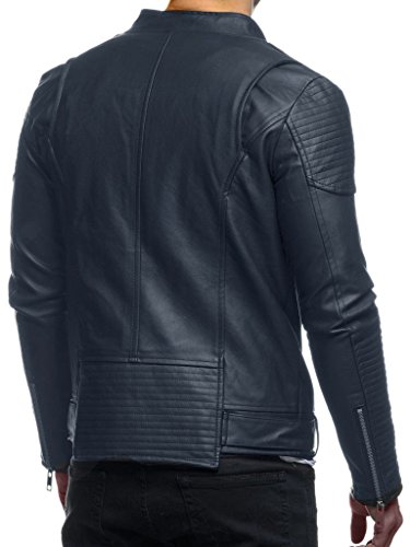 LEIF NELSON Herren Jacke Kunstleder Biker Geteppt Slim Fit Modern Freizeit Anthrazit-Blau - 2