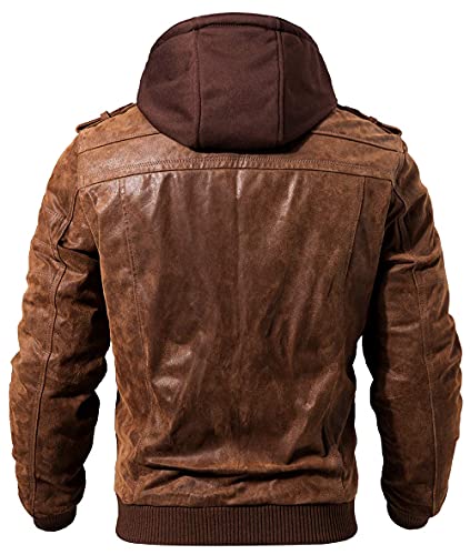 FLAVOR Echtes Lederjacke Herren Abnehmbarer Hoodie - 2