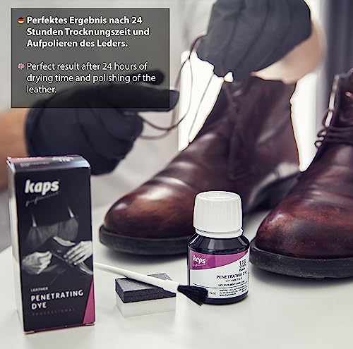 Kaps Penetrating Dye, Tief Einziehende Lederfarbe für Natürliches Glattleder, Genarbtes Leder und Kunstleder - Für Taschen, Schuhe & Zubehör, 50 ml (118 - Schwarz) - 6