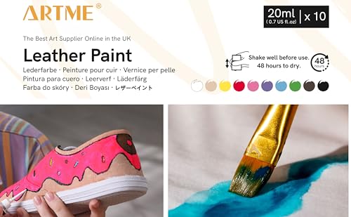 Artme Acryl-Lederfarbe 10 Farben 20 ml x 10, wasserfest, geeignet für Leder, Kunstleder, Holz, Kunststoff, Textilien, Stein, Keramik und Vinyl - 2