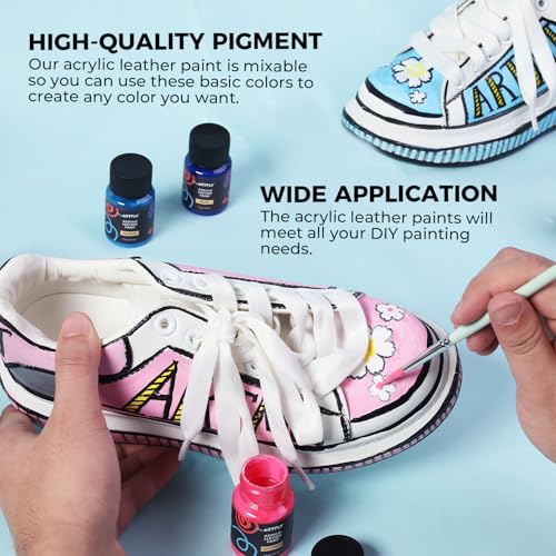 ARTFLY Acryl Lederfarbe Kit, 20 Farben x 30ml mit Acryl Finisher, Acryl-Lederfärbeset, perfekt für Schuhe, Turnschuhe, Jacken, Ledersofas und Autositze - 4