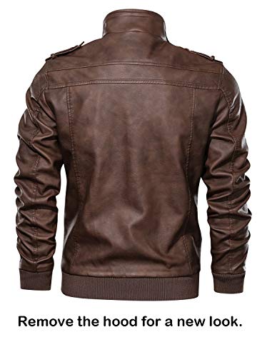 HOOD CREW Lässige Biker Lederjacke aus Kunstleder für Herren mit abnehmbarer Kapuze - 3