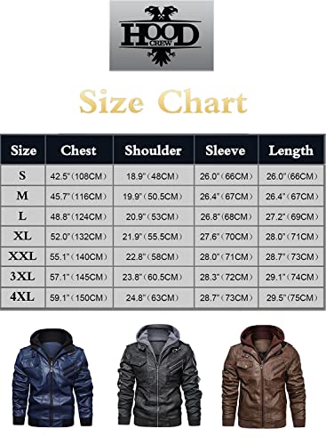 HOOD CREW Lässige Biker Lederjacke aus Kunstleder für Herren mit abnehmbarer Kapuze - 7