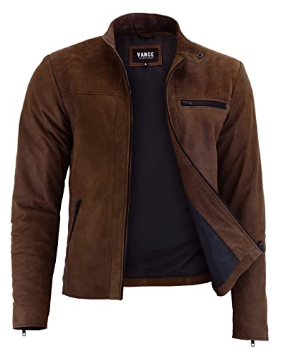 Vance The Leather Herren Echt Lederjacke aus 100% Rindsleder, Braun, M - 6