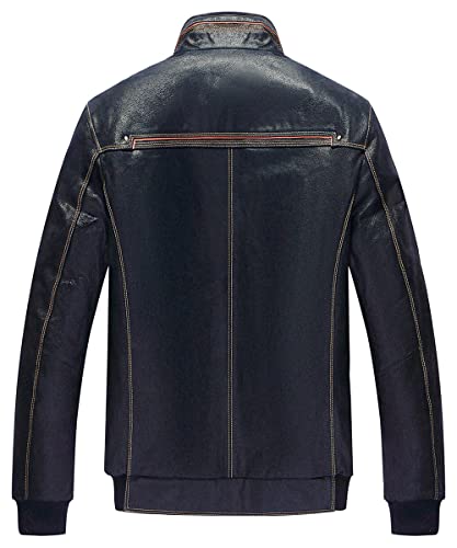 FLAVOR Herren Echtes Leder Lederjacke Stehkragen Jacken (M, Blau) - 2