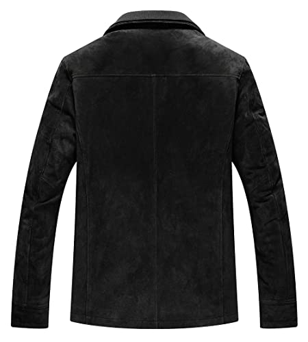 FLAVOR Herren Lederjacke Wildleder Jacke Baumwolle Gefüttert Mit Abnehmbares Kragen Freizeitjacke (XL, Schwarz) - 2