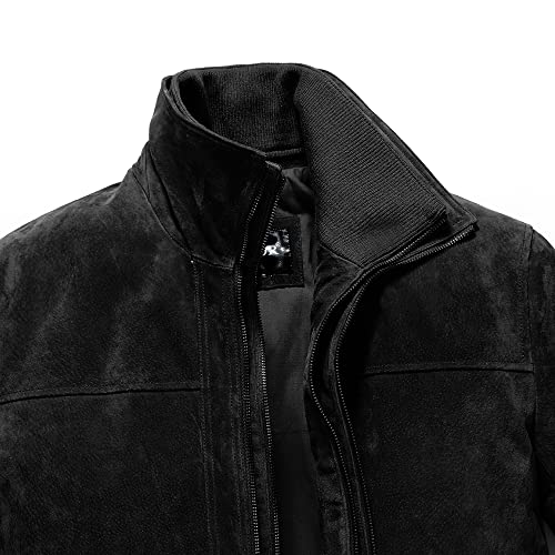 FLAVOR Herren Lederjacke Wildleder Jacke Baumwolle Gefüttert Mit Abnehmbares Kragen Freizeitjacke (XL, Schwarz) - 3
