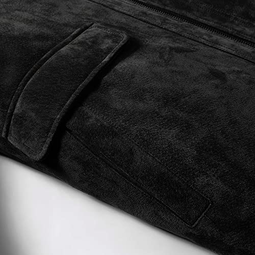 FLAVOR Herren Lederjacke Wildleder Jacke Baumwolle Gefüttert Mit Abnehmbares Kragen Freizeitjacke (XL, Schwarz) - 4