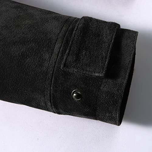 FLAVOR Herren Lederjacke Wildleder Jacke Baumwolle Gefüttert Mit Abnehmbares Kragen Freizeitjacke (XL, Schwarz) - 5