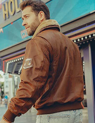 FLAVOR Echtes Lederjacke Herren Luftwaffe Bomber (Braun, XL) - 4