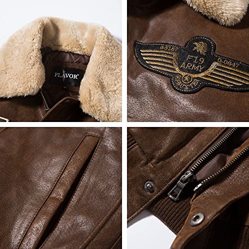 FLAVOR Echtes Lederjacke Herren Luftwaffe Bomber (Braun, XL) - 5