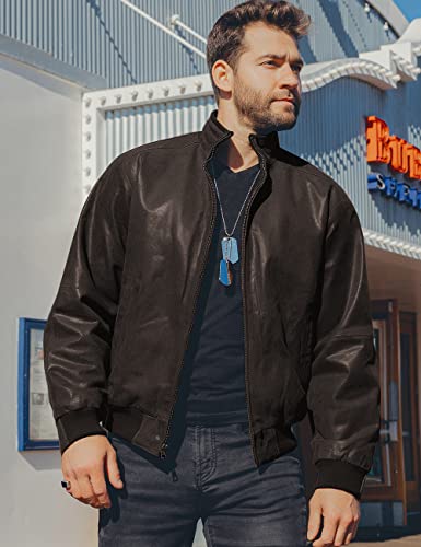 FLAVOR Herren Bomberjacke aus echtem Leder, dunkelbraun, XX-Large - 3