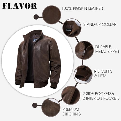 FLAVOR Herren Bomberjacke aus echtem Leder, dunkelbraun, XX-Large - 5