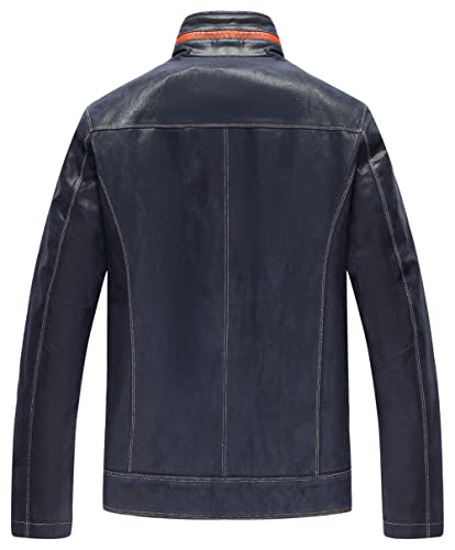 FLAVOR Echtes Leder Herren Lederjacke Stehkragen Blau Lässig (3XL, Blau) - 2