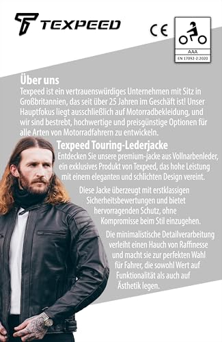 Texpeed Motorrad lederjacke herren mit protektoren - Schwarz Winter/Sommer Gesteppt echtleder Bikerjacke - Motorrad mit original biker rüstung gepanzert (EN 1621-1) Schutz XL - 2