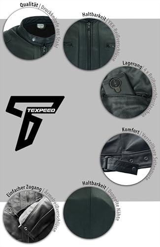 Texpeed Motorrad lederjacke herren mit protektoren - Schwarz Winter/Sommer Gesteppt echtleder Bikerjacke - Motorrad mit original biker rüstung gepanzert (EN 1621-1) Schutz XL - 3