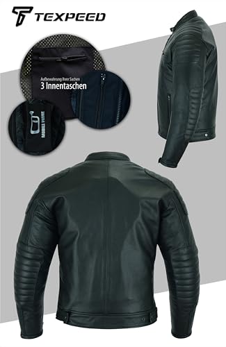 Texpeed Motorrad lederjacke herren mit protektoren - Schwarz Winter/Sommer Gesteppt echtleder Bikerjacke - Motorrad mit original biker rüstung gepanzert (EN 1621-1) Schutz XL - 5