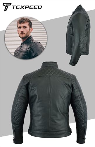 Texpeed Motorrad lederjacke herren mit protektoren - Leder mit Rautensteppung - Motorrad Mit Original Biker Rüstung (EN 1621-1) Schutz Schwarz - 5XL - 5