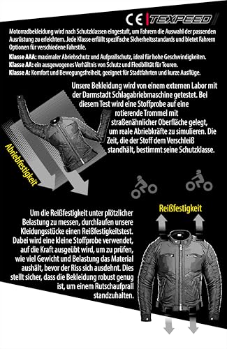Texpeed Motorrad lederjacke herren mit protektoren - Leder mit Rautensteppung - Motorrad Mit Original Biker Rüstung (EN 1621-1) Schutz Schwarz - 5XL - 6