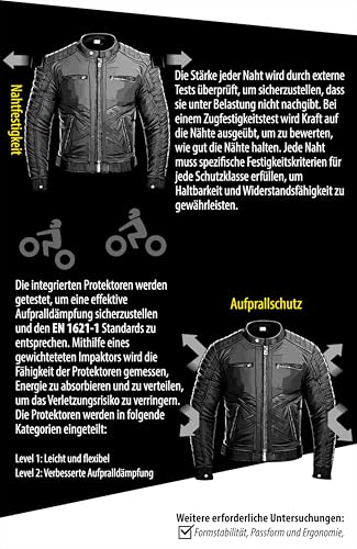 Texpeed Motorrad lederjacke herren mit protektoren - Leder mit Rautensteppung - Motorrad Mit Original Biker Rüstung (EN 1621-1) Schutz Schwarz - 5XL - 7