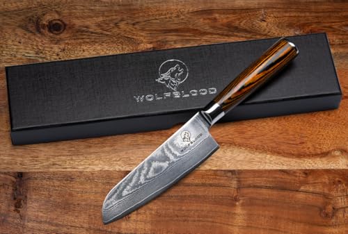 Wolfblood Damastmesser Santoku Messer L(24cm) Profi-Kochmesser aus echtem 67 Lagen Damaststahl I Damast-Küchenmesser Santokumesser mit Holzgriff Geschenkbox und Klingenschutz - 3
