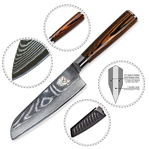 Wolfblood Damastmesser Santoku Messer L(24cm) Profi-Kochmesser aus echtem 67 Lagen Damaststahl I Damast-Küchenmesser Santokumesser mit Holzgriff Geschenkbox und Klingenschutz - 4