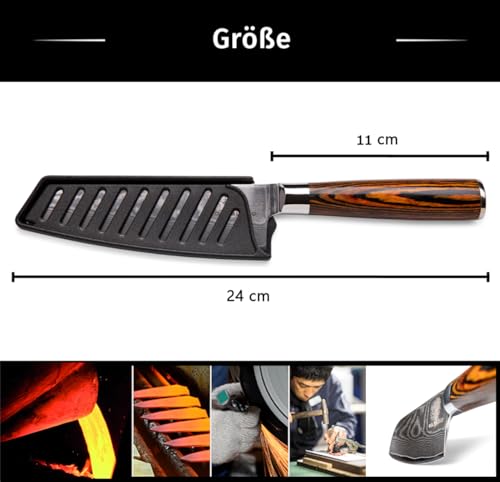 Wolfblood Damastmesser Santoku Messer L(24cm) Profi-Kochmesser aus echtem 67 Lagen Damaststahl I Damast-Küchenmesser Santokumesser mit Holzgriff Geschenkbox und Klingenschutz - 5