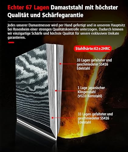 Wolfblood Damastmesser Santoku Messer L(24cm) Profi-Kochmesser aus echtem 67 Lagen Damaststahl I Damast-Küchenmesser Santokumesser mit Holzgriff Geschenkbox und Klingenschutz - 7