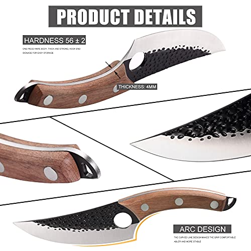 ZQD 6-Zoll Japanisches Messer mit Lederhülle,Geschmiedetes Kochmesser Küchenmesser mit Fingerloch Holzgriff,Scharfes Ausbeinmesser Outdoor Hackmesser für Gemüse und Fleisch - 4