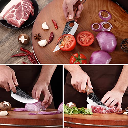 ZQD 6-Zoll Japanisches Messer mit Lederhülle,Geschmiedetes Kochmesser Küchenmesser mit Fingerloch Holzgriff,Scharfes Ausbeinmesser Outdoor Hackmesser für Gemüse und Fleisch - 5